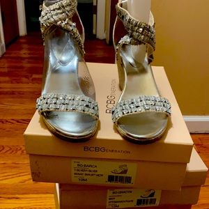 Silver wedge heels sandals